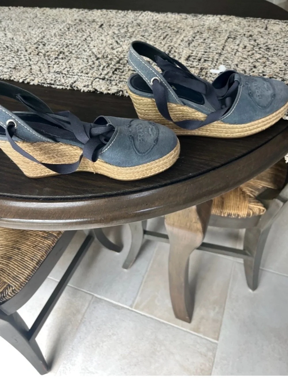 Prada Navy Canvas Espadrille Wedges with Ankle Wrap - Picture 3 of 6